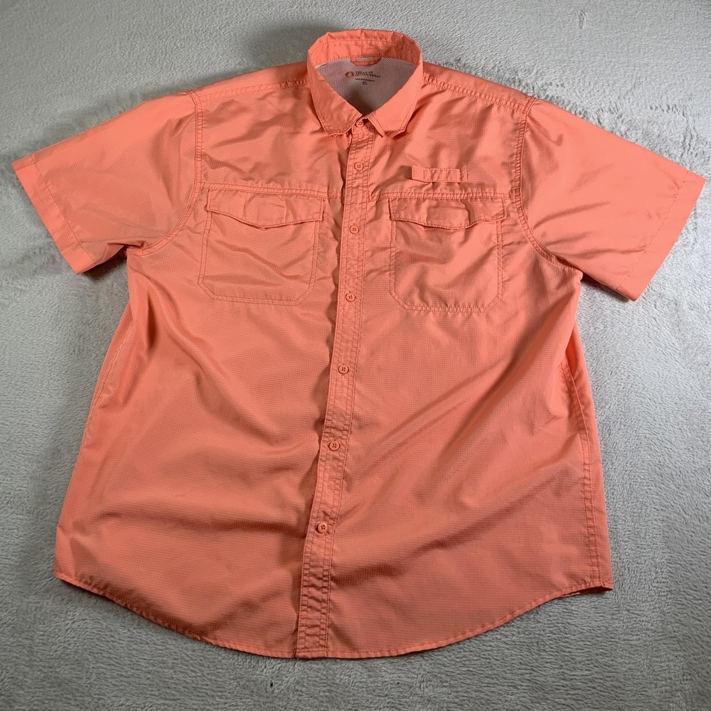 The American Outdoorsman Fishing Shirt XL Pink Salmon Short Sleeve Button Front